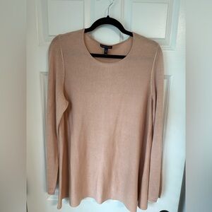 Eileen‎ Fisher Silk / Tencel Sweater Tan Pullover Knit Sz M Preppy Neutral EUC